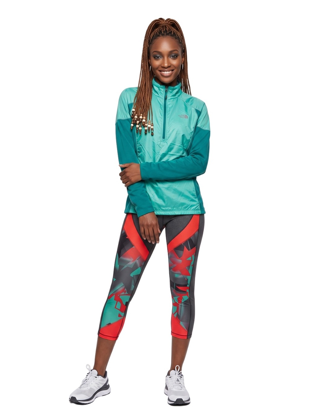 UNDER ARMOUR Dark Gray Capri Athletic Leggings Red Green Graphic Colorful Panels